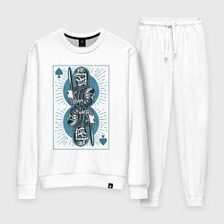 Костюм хлопковый женский Игральная карта со скелетом рыцарем, цвет: белый