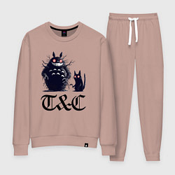 Костюм хлопковый женский Totoro and black cat - anime, цвет: пыльно-розовый