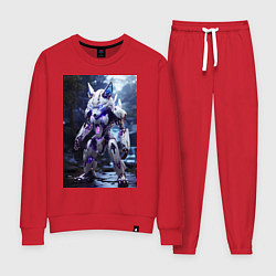 Костюм хлопковый женский Киборг лиса с неоновой подсветкой, цвет: красный
