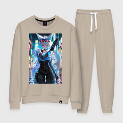 Костюм хлопковый женский Лиса наемник в стиле Cyberpunk, цвет: миндальный