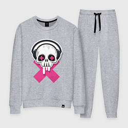 Костюм хлопковый женский Череп в наушниках, цвет: меланж
