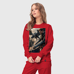 Костюм хлопковый женский Рыцарь летит на драконе, цвет: красный — фото 2