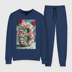 Костюм хлопковый женский Тюльпаны к 8 марта, цвет: тёмно-синий