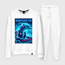 Костюм хлопковый женский Дельфин крутой киберспортсмен - нейроарт, цвет: белый
