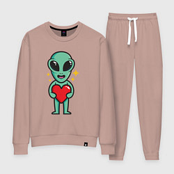 Костюм хлопковый женский Пришелец с сердечком, цвет: пыльно-розовый
