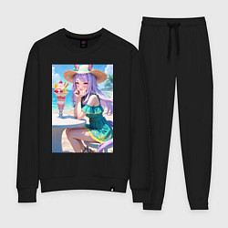 Костюм хлопковый женский Девушка-пони кушает мороженое, цвет: черный