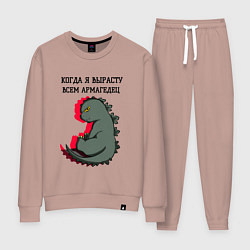Костюм хлопковый женский Когда я вырасту годзилла, цвет: пыльно-розовый