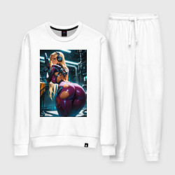 Костюм хлопковый женский Девушка с оружием в киберпанк стиле, цвет: белый