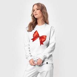 Костюм хлопковый женский Красный бантик, цвет: белый — фото 2