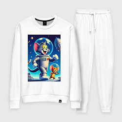 Костюм хлопковый женский Космонавты Том и Джерри, цвет: белый