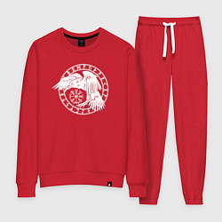 Костюм хлопковый женский Северный ворон в круге рун, цвет: красный