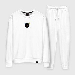 Костюм хлопковый женский Кот черный с носом сердечком - минимализм, цвет: белый