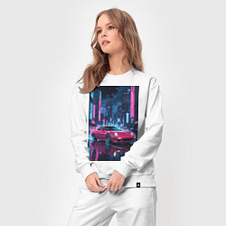 Костюм хлопковый женский Вишневый спорткар по мокрой дороге, цвет: белый — фото 2