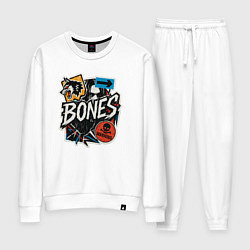 Костюм хлопковый женский Bones в стиле наклеек, цвет: белый