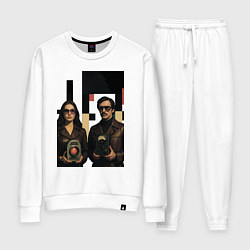 Костюм хлопковый женский Мужчина и женщина с гаджетами поп-арт ретро-футури, цвет: белый