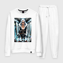 Костюм хлопковый женский Черная кошка в сейфе банка, цвет: белый