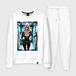 Костюм хлопковый женский Черная кошка в сейфе банка, цвет: белый