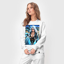 Костюм хлопковый женский Черная кошка с брилиантом на крыше здания, цвет: белый — фото 2