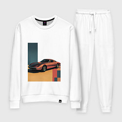 Костюм хлопковый женский Ретрофутуризм спорткар поп-арт 1970-е, цвет: белый