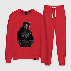 Костюм хлопковый женский XXXTentacion в черно-белом стиле, цвет: красный