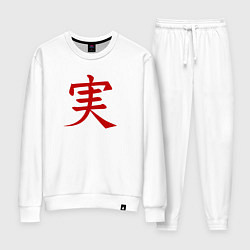Костюм хлопковый женский Красный японский иероглиф правды, цвет: белый