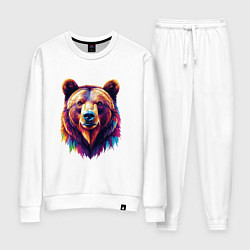 Костюм хлопковый женский Красочный медведь, цвет: белый