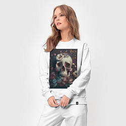 Костюм хлопковый женский Череп в цветах, цвет: белый — фото 2