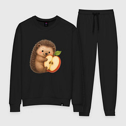 Костюм хлопковый женский Ежик обнимает яблочко, цвет: черный