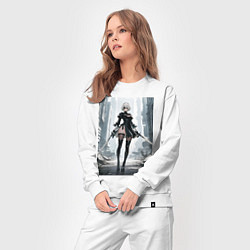 Костюм хлопковый женский Девушка-андроид с катанами посреди руин, цвет: белый — фото 2