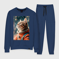 Костюм хлопковый женский Кот Марс в скафандре, цвет: тёмно-синий