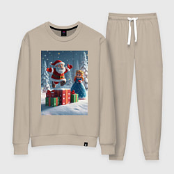 Костюм хлопковый женский Дед Морозио и Принцесса Снегурочка: c подарками в, цвет: миндальный