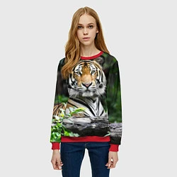 Свитшот женский Тигр в джунглях, цвет: 3D-красный — фото 2