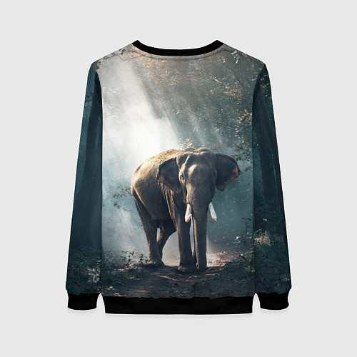 Женский свитшот Слон в лесу / 3D-Черный – фото 2