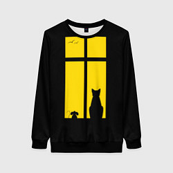 Свитшот женский Котик в окошке, цвет: 3D-черный
