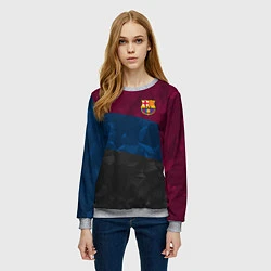 Свитшот женский FC Barcelona: Dark polygons, цвет: 3D-меланж — фото 2