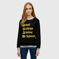 Свитшот женский Eat Sleep Mine Repeat, цвет: 3D-меланж — фото 2