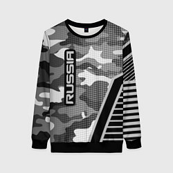 Свитшот женский Russia: Grey Camo, цвет: 3D-черный