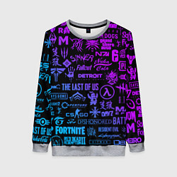 Свитшот женский Неоновые лого игр, цвет: 3D-меланж