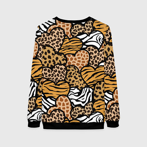 Женский свитшот Сердца из шкур африканских животных / 3D-Черный – фото 2