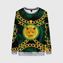 Свитшот женский Золотой леопард и цепь, цвет: 3D-меланж