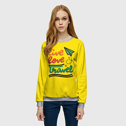 Свитшот женский Жизнь, любовь, путешествия, цвет: 3D-меланж — фото 2