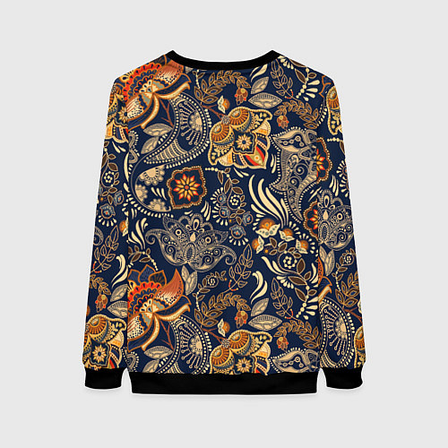 Женский свитшот Узор орнамент цветы этно / 3D-Черный – фото 2
