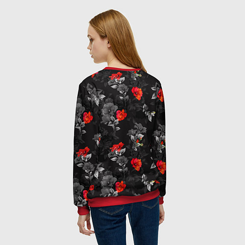 Женский свитшот Красные цветы / 3D-Красный – фото 4
