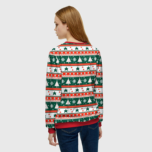 Женский свитшот Новогодний орнамент / 3D-Красный – фото 4