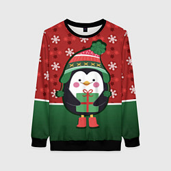 Свитшот женский Пингвин Новый год, цвет: 3D-черный