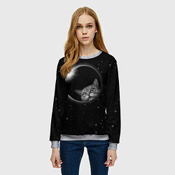 Свитшот женский Кот в Космосе, цвет: 3D-меланж — фото 2