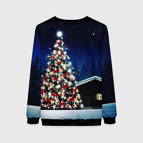 Женский свитшот Новый год с елкой / 3D-Черный – фото 2