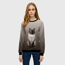 Свитшот женский Сиамский кот голубые глаза, цвет: 3D-черный — фото 2