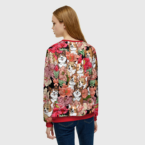 Женский свитшот Корги & Цветы / 3D-Красный – фото 4