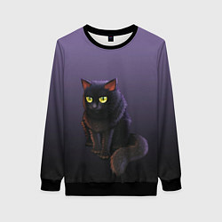 Свитшот женский Черный кот на фиолетовом, цвет: 3D-черный